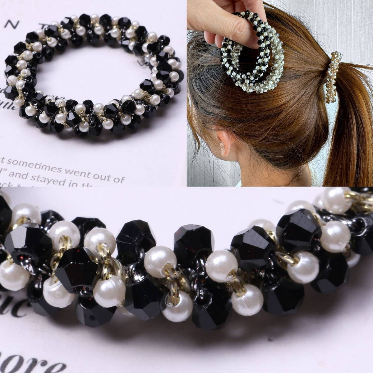 MINIMALIST PEARL CRYSTAL HAIR TIE STYLISH PONYTAIL_CWAHA6769