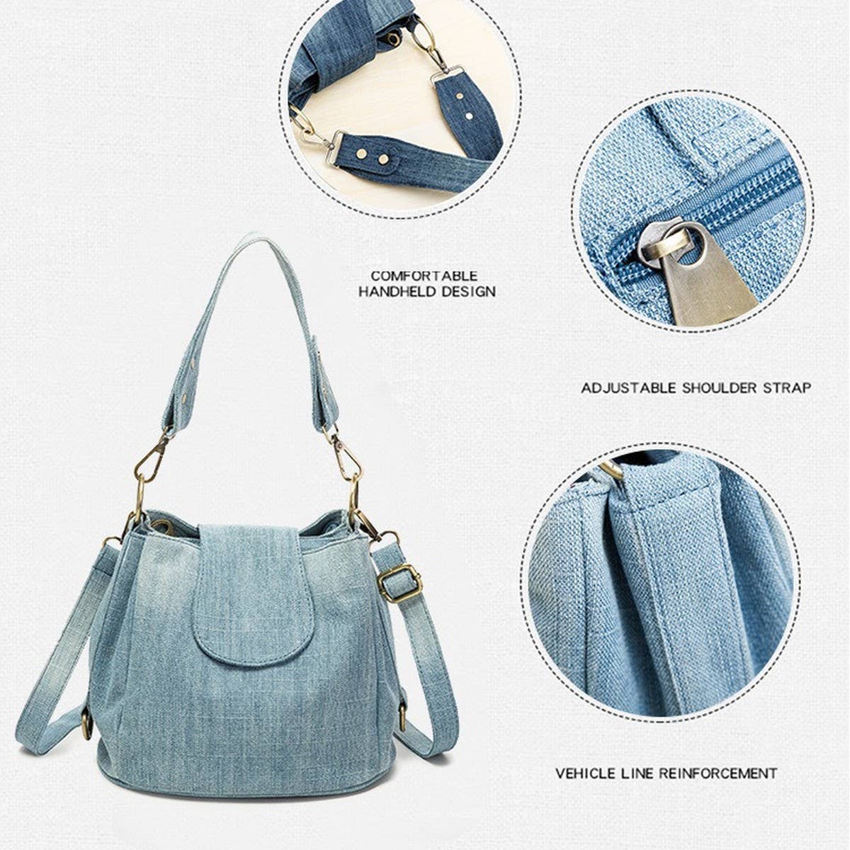 Denim Multi Pocket One Shoulder Bag Crossbody Bag_Cwab1389
