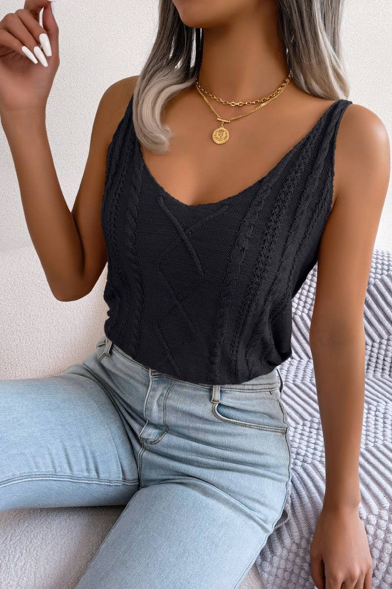 V Neck Twist Hollowed Knitwear_Cwoswsl0042