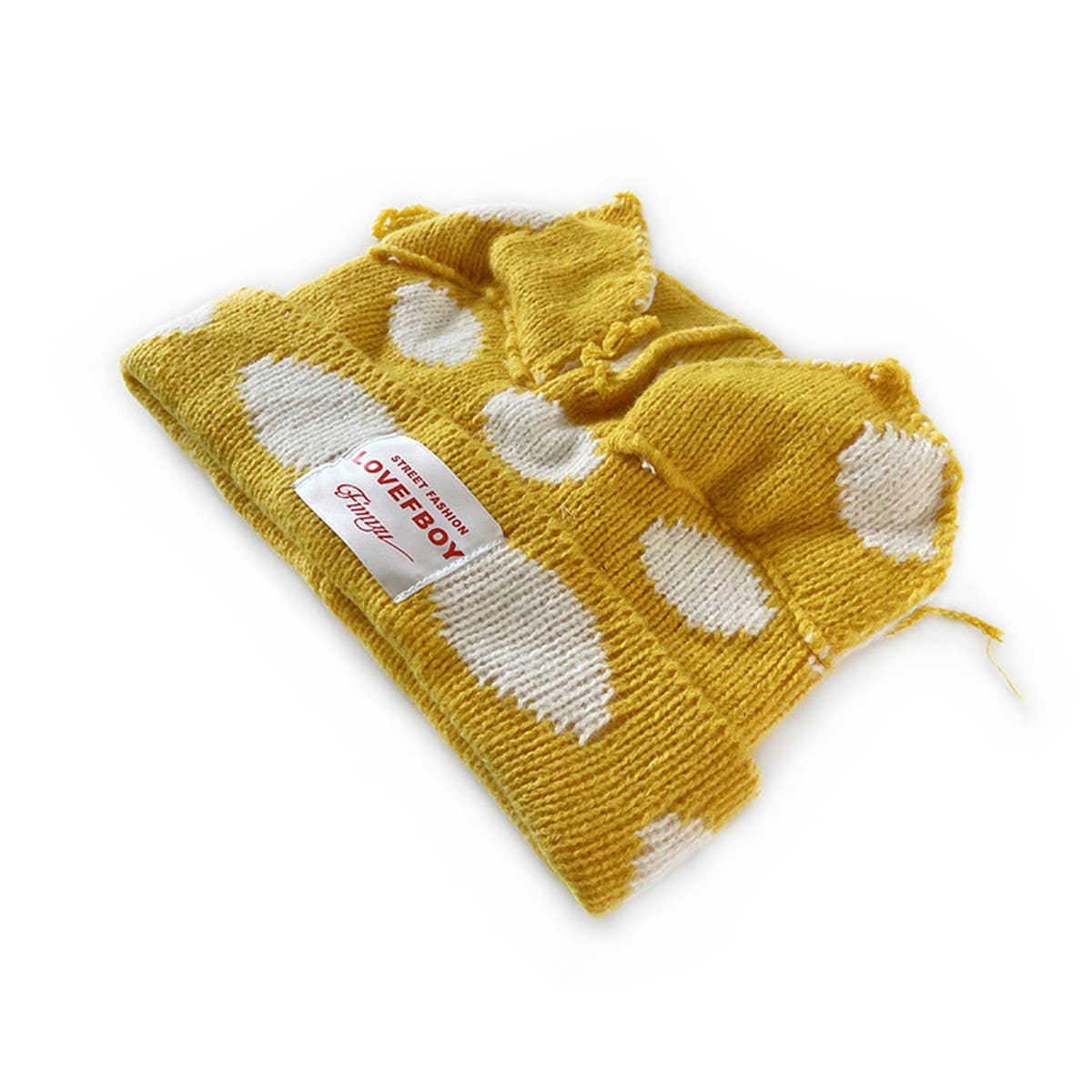 ADULT POLKA DOT FABRIC LABEL BEANIE KNITTED HAT_CWAH2052