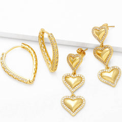 GOLD PLATED HEART SHAPED PENDANT EARRINGS_CWAJE0992