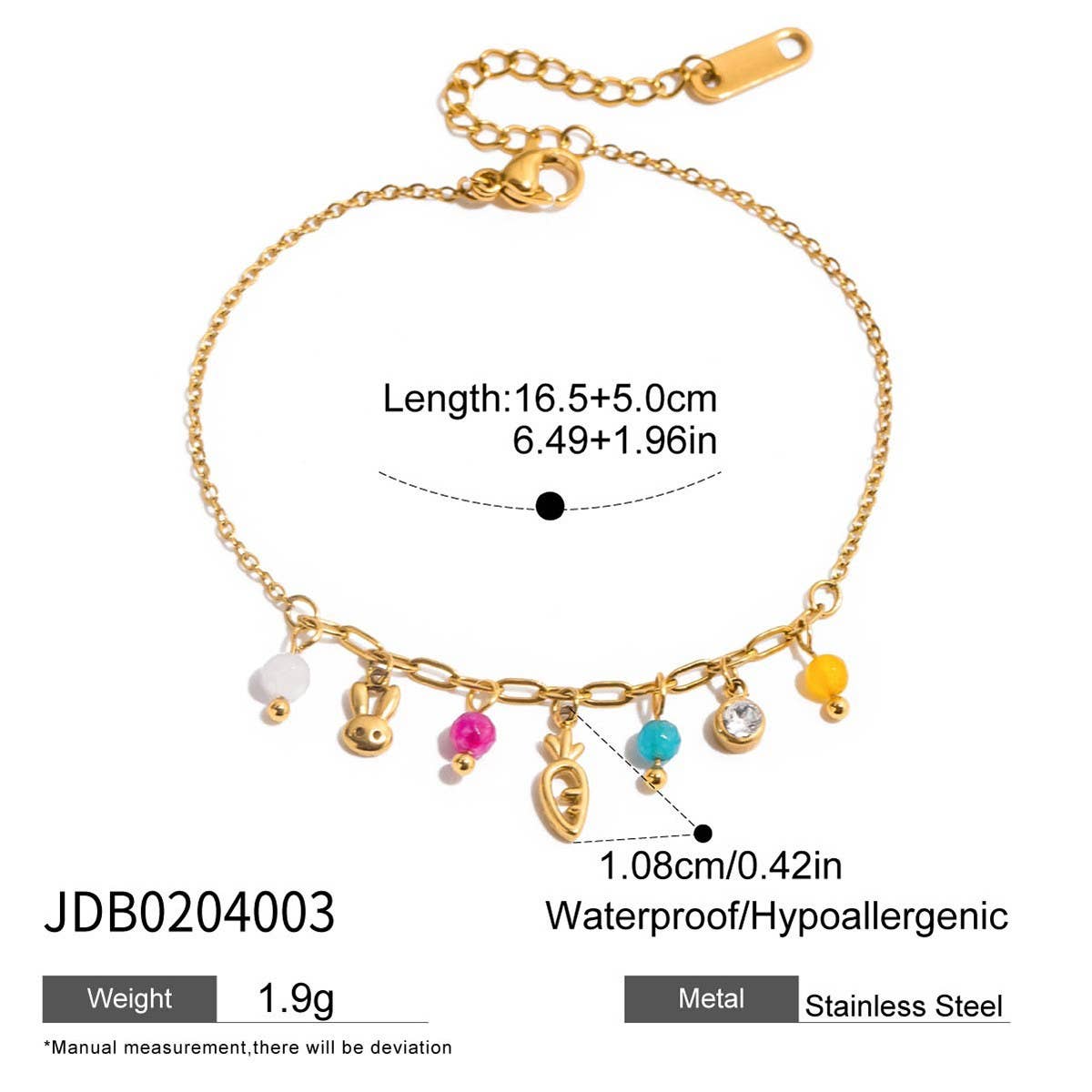 SWEET 18K GOLD PUPPY PAW BEAR CHARM BRACELET_CWAJE4824