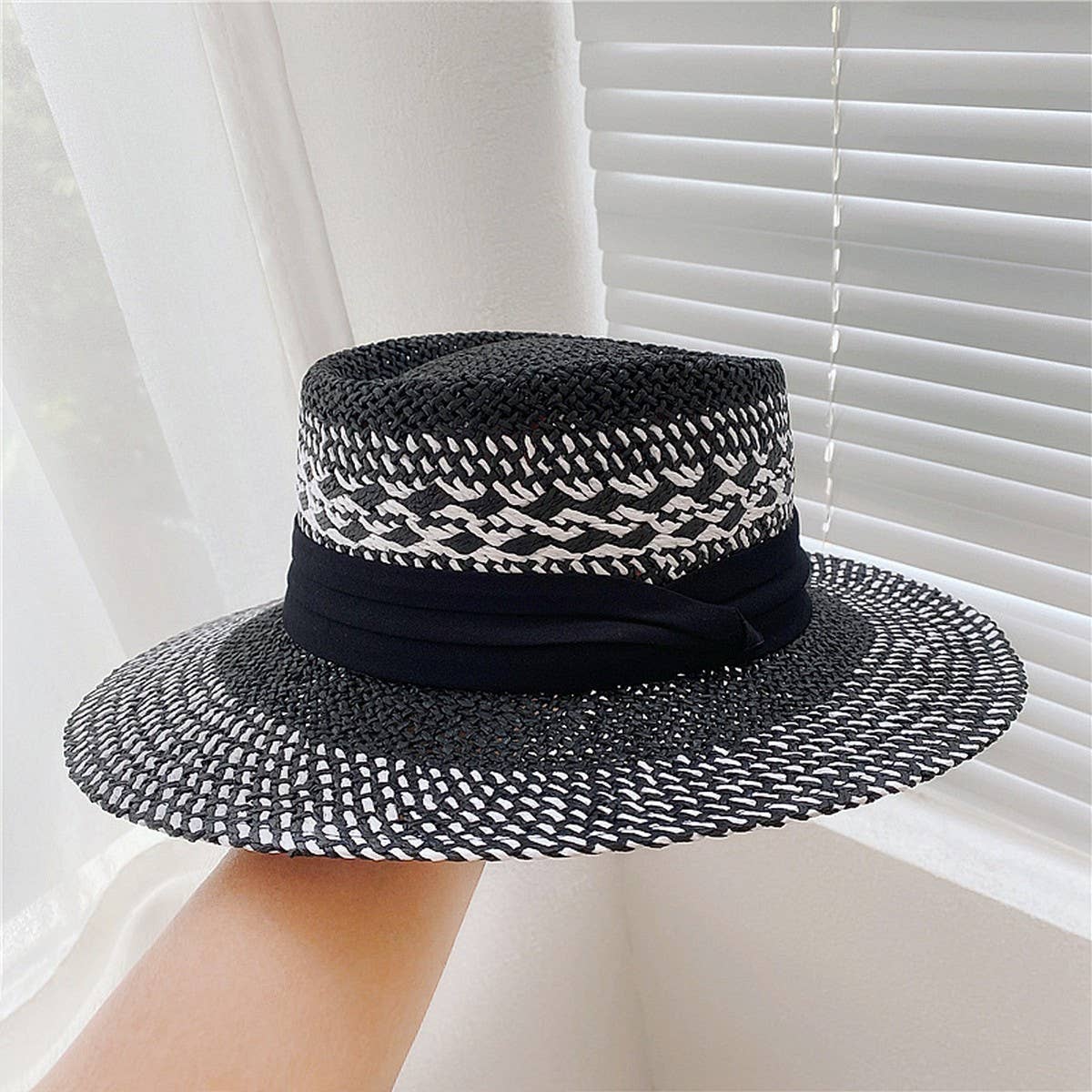 SUMMER VACATION TRAVEL SUNSHADE FLAT TOP STRAW HAT_CWAH3404