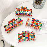 Retro Style Large Hair Claw, Color Check Print_Cwaha0402
