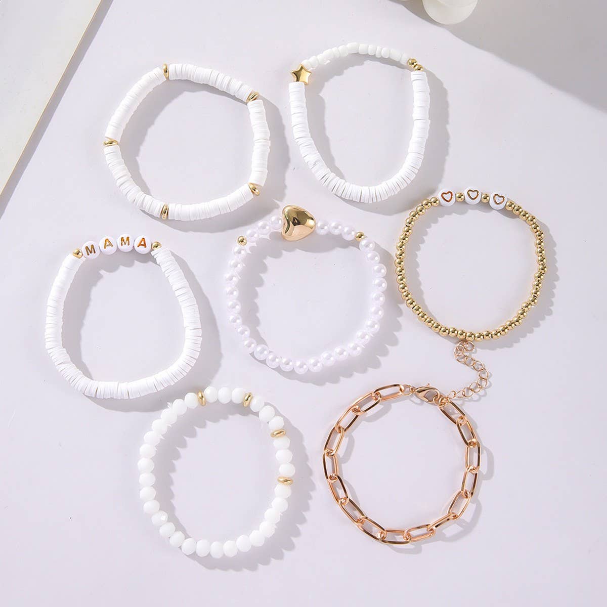 7 PIECE CLAY BRACELET SET WITH LETTER HEART PENDANT_CWMM3536