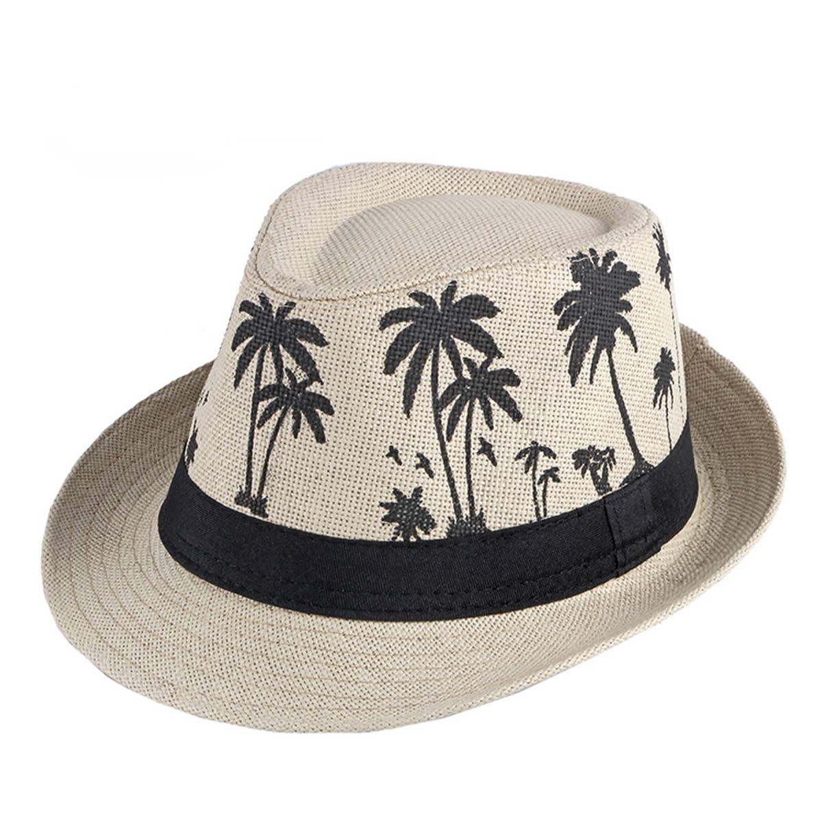 STRAW BREATHABLE COCONUT TREE PRINTED JAZZ HAT_CWAH1915