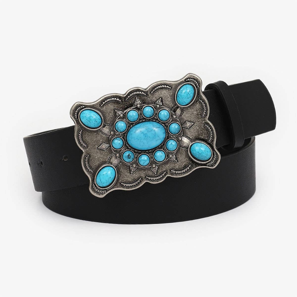 12KINDS TURQUOISE ALLOY BUCKLE BLACK VINTAGE BELT_CWABE0195