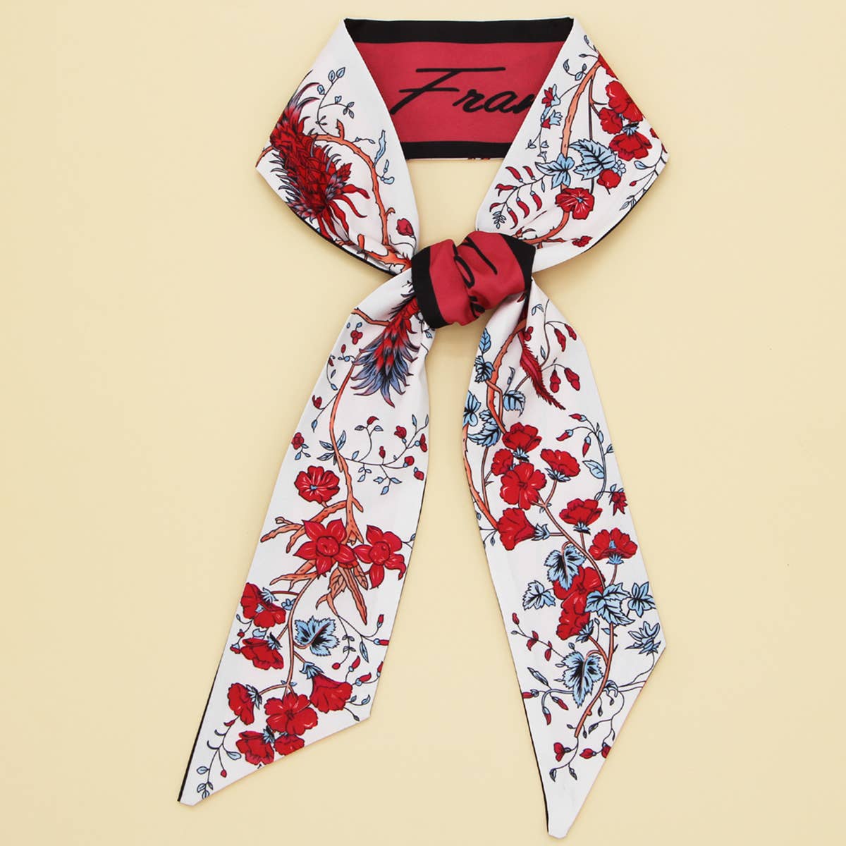 SKINNY FLORAL RIBBON SCARF FOR HAIR OR HANDBAG_CWASC0067