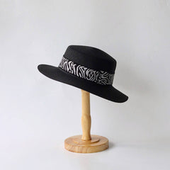 Womens Leopard Print Flat Top Straw Hat_Cwah3503