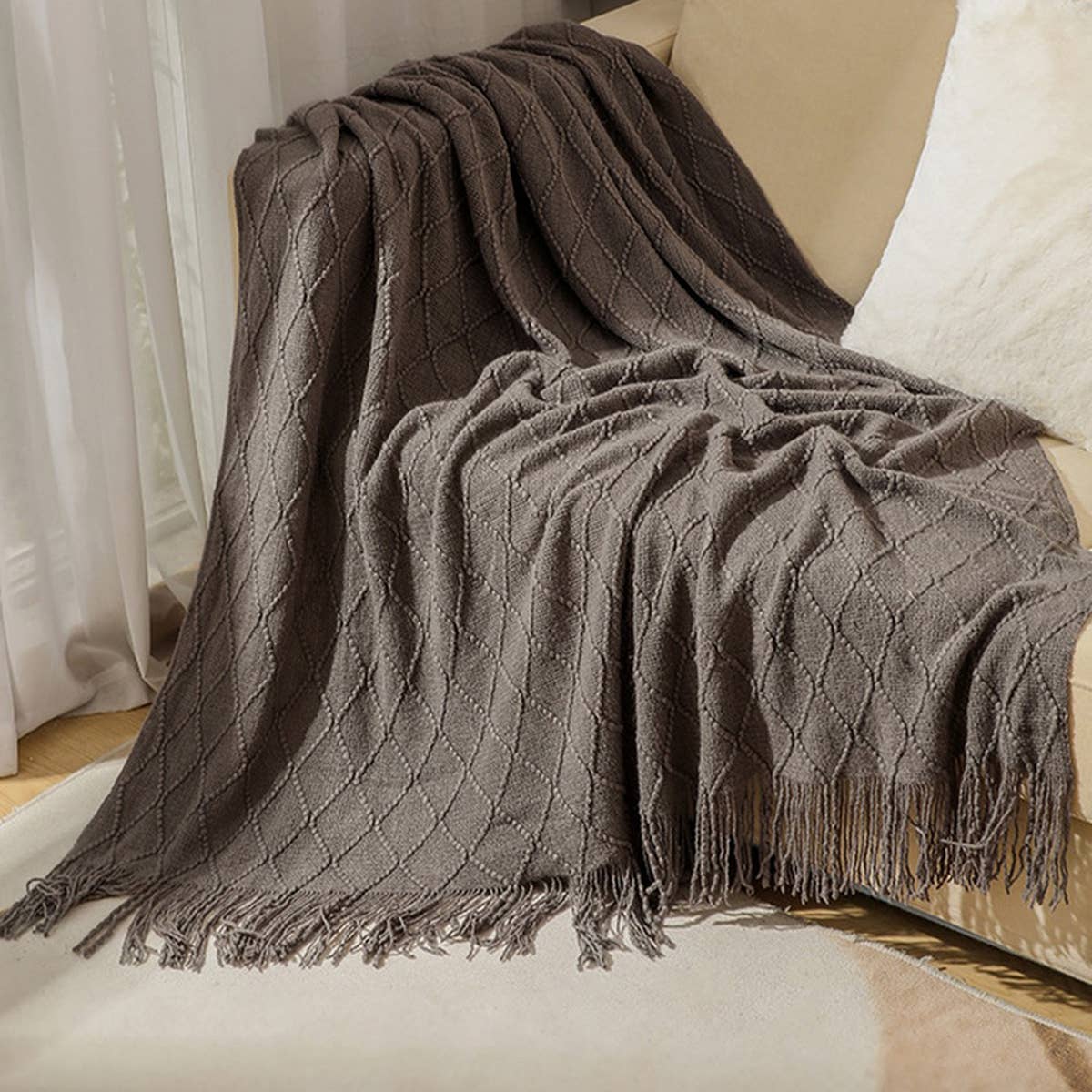 KNITTED TASSEL THIN BLANKET SOFA BLANKET_CWMM0183