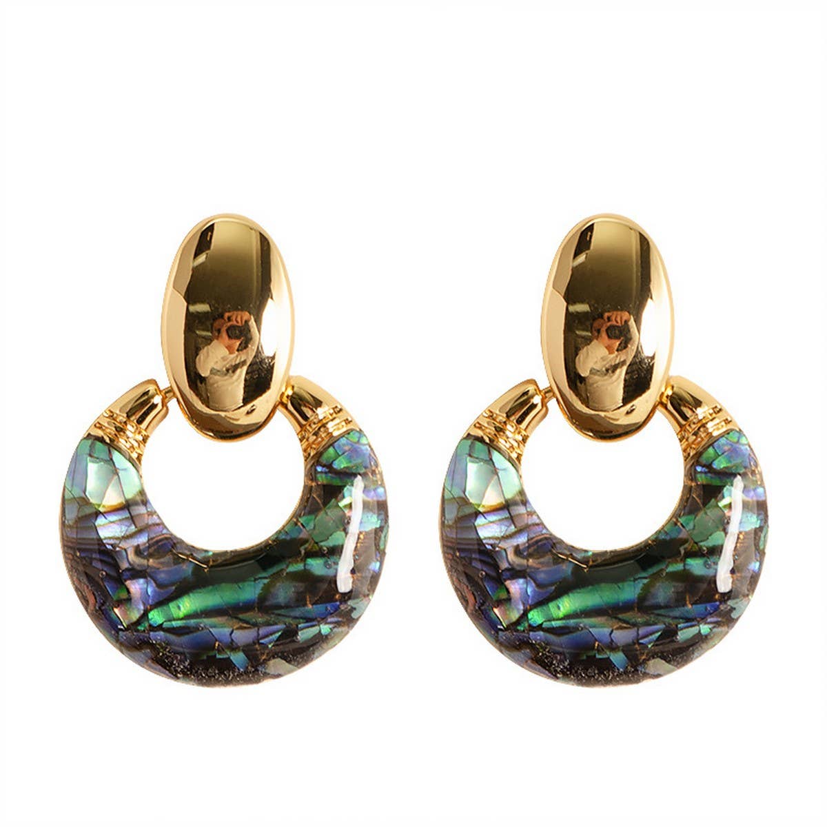 VINTAGE NATURAL OVAL BLACK SHELL EARRINGS_CWMM4321