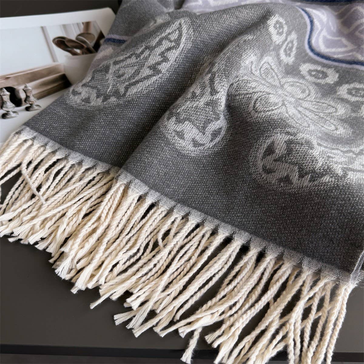 Fresh Floral Winter Tassel Scarf Soft Cashmere_Cwasc03248