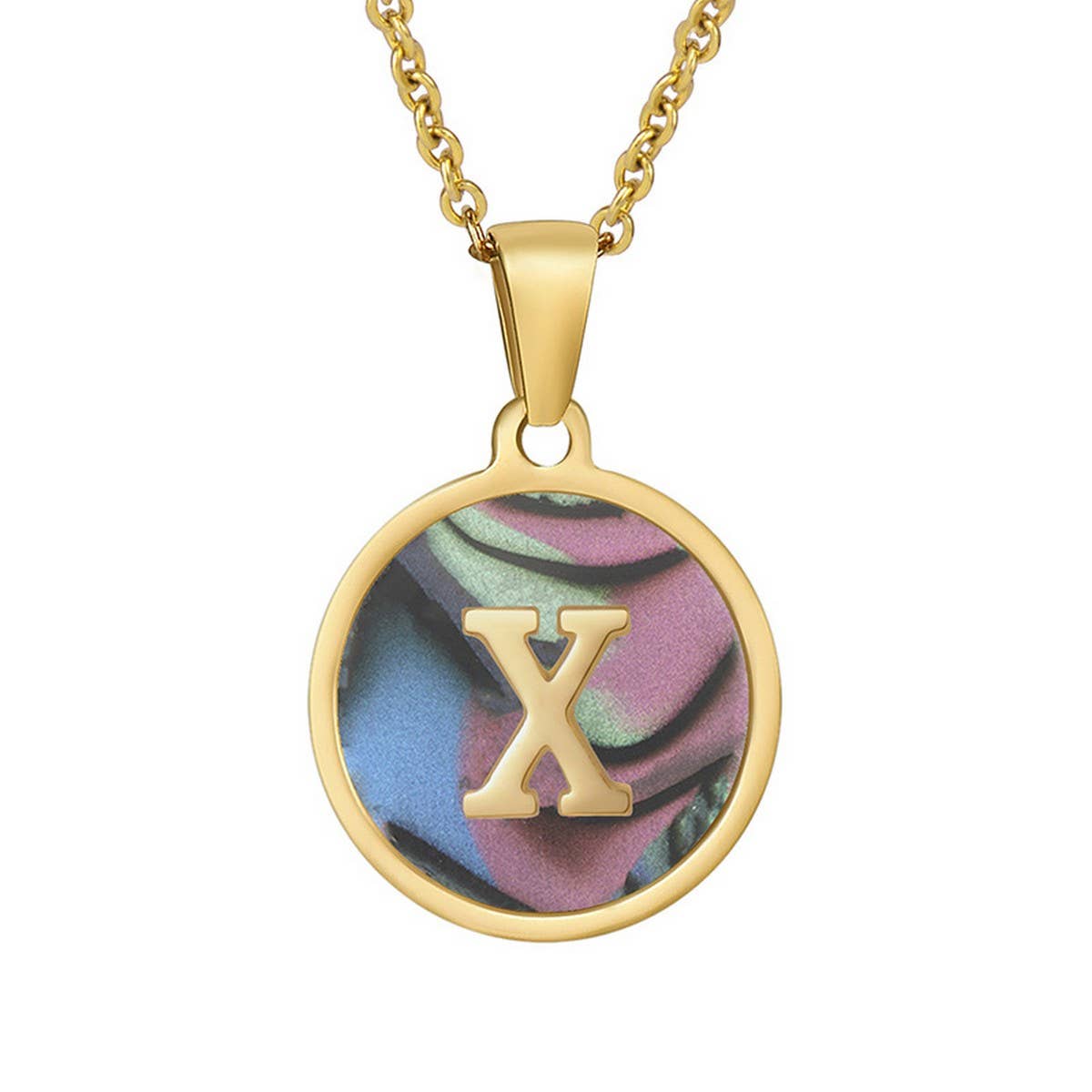 CIRCULAR SHELL ENGLISH LETTER PENDANT NECKLACE_CWAJE0675