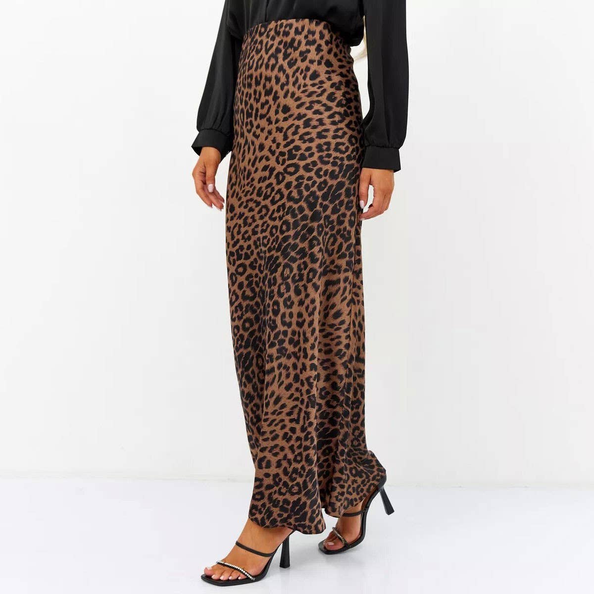SATIN SKIRT SEXY LEOPARD PRINT MAXI SKIRT_CWAB4798
