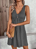 V-Neck Waist Pleated Loose A-Swing Dress
