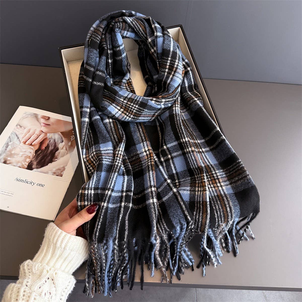 Vintage Plaid Winter Cashmere Feel Tassel Scarf_Cwasc03261