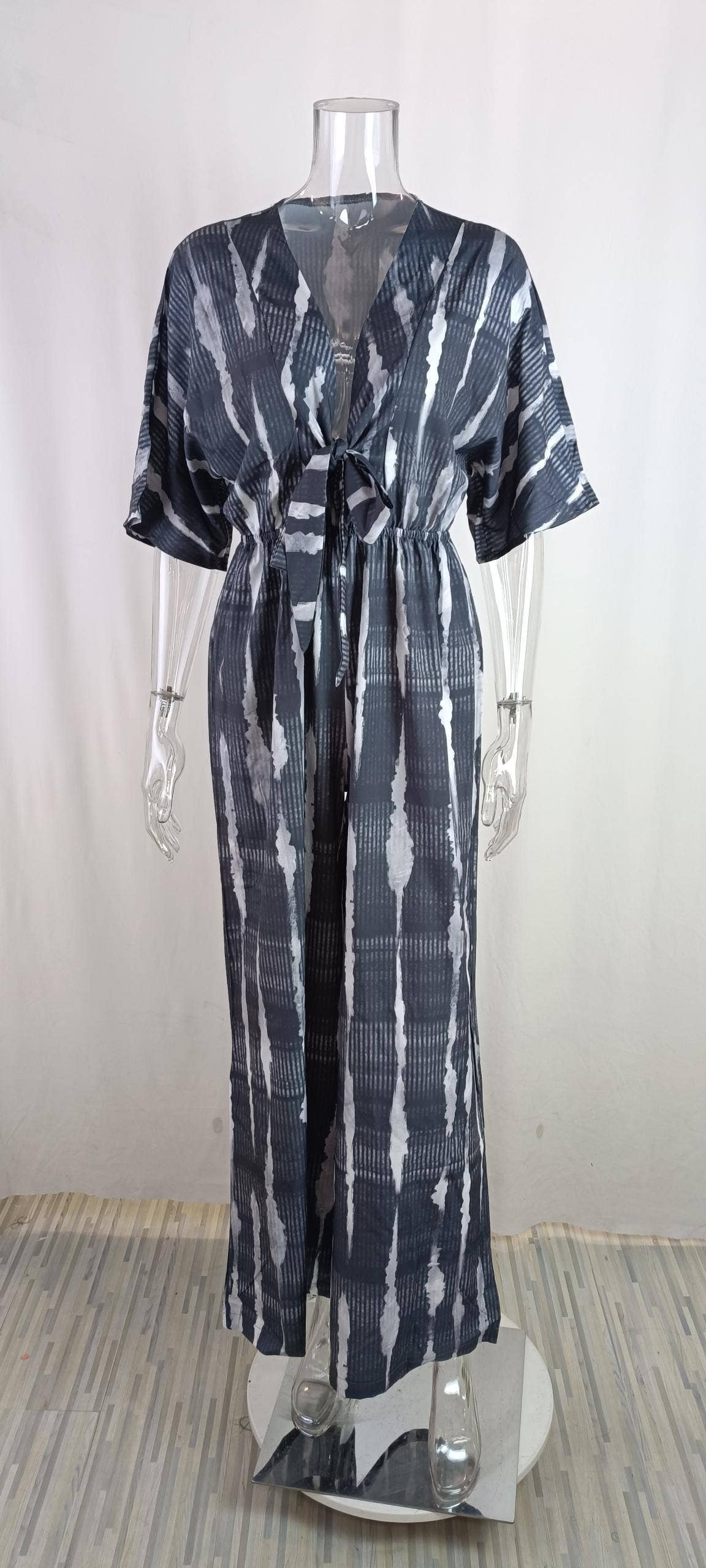 V-Neck Lace-Up Loose Jumpsuit