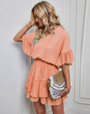 Spring/Summer Solid Color Ruffled Dress