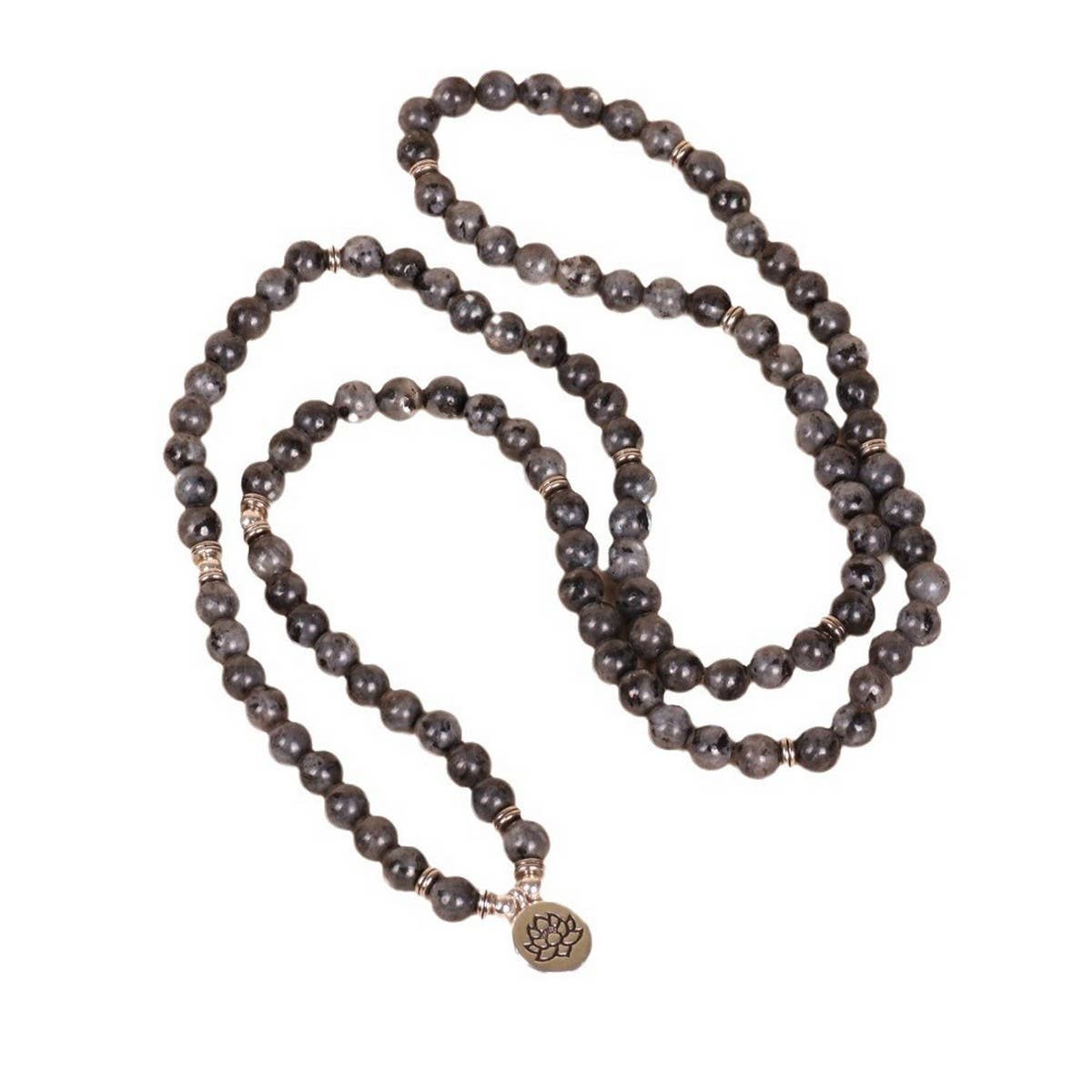 LOTUS PENDANT 108 BLACK GLITTER BEADED BRACELET_CWAJE3930