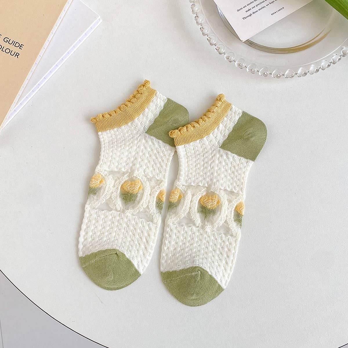 SUMMER GLASS SILK CARTOON FLOWER BOAT SOCKS_CWMS0531