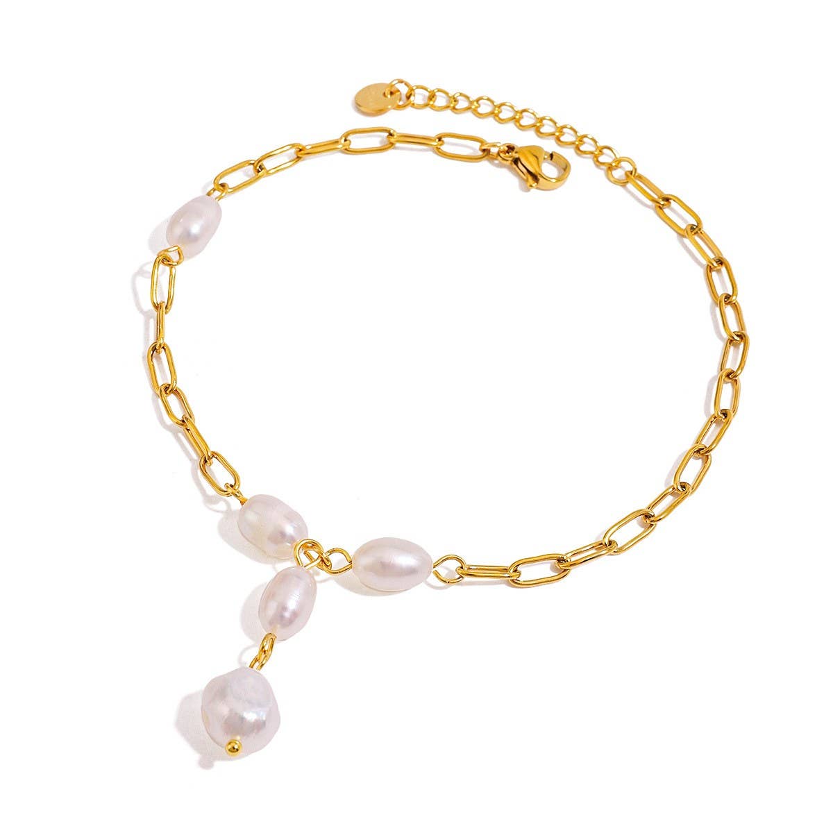18K GOLD PEARL PAPERCLIP ANKLET STAINLESS STEEL_CWAJE4848
