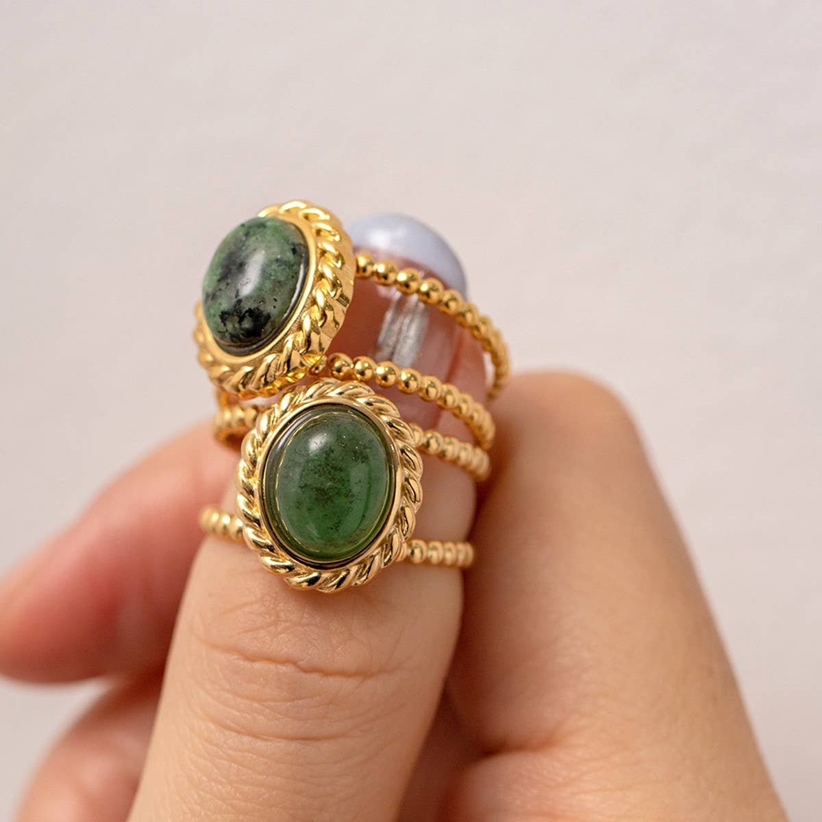 AFRICAN PINE STONE GOLD FASHION RING_CWAJE1398