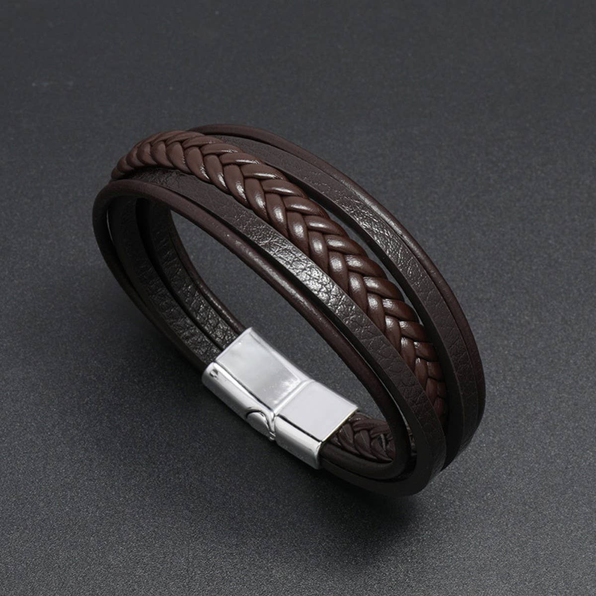 SIMPLE BRAIDED LEATHER MAGNET CLASP BRACELET_CWMM4471