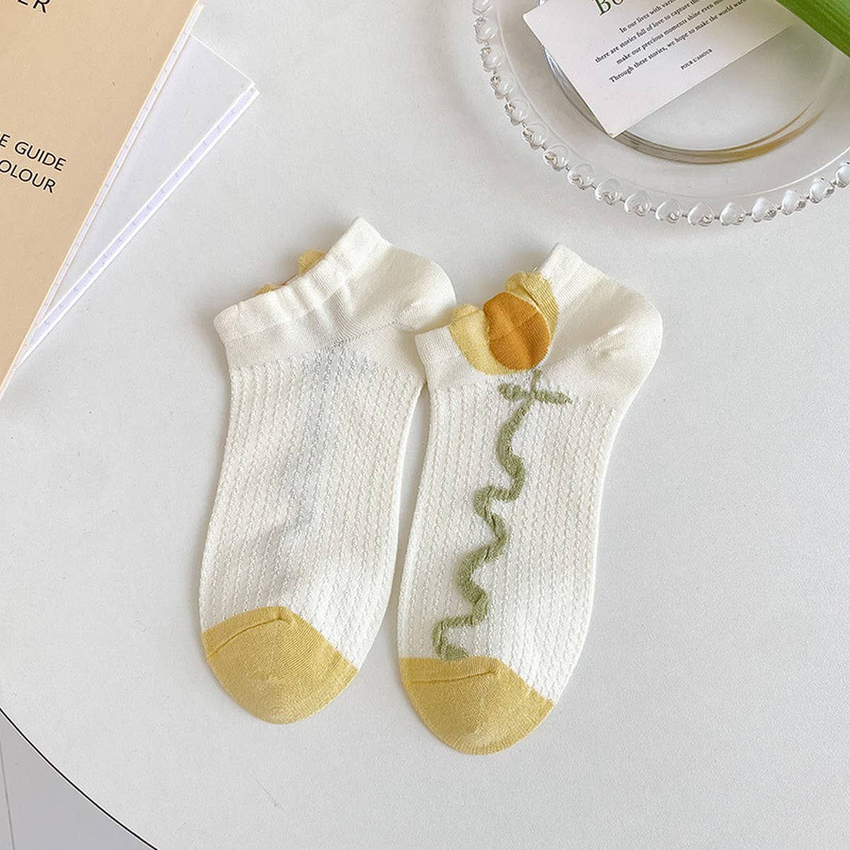 SUMMER GLASS SILK CARTOON FLOWER BOAT SOCKS_CWMS0531