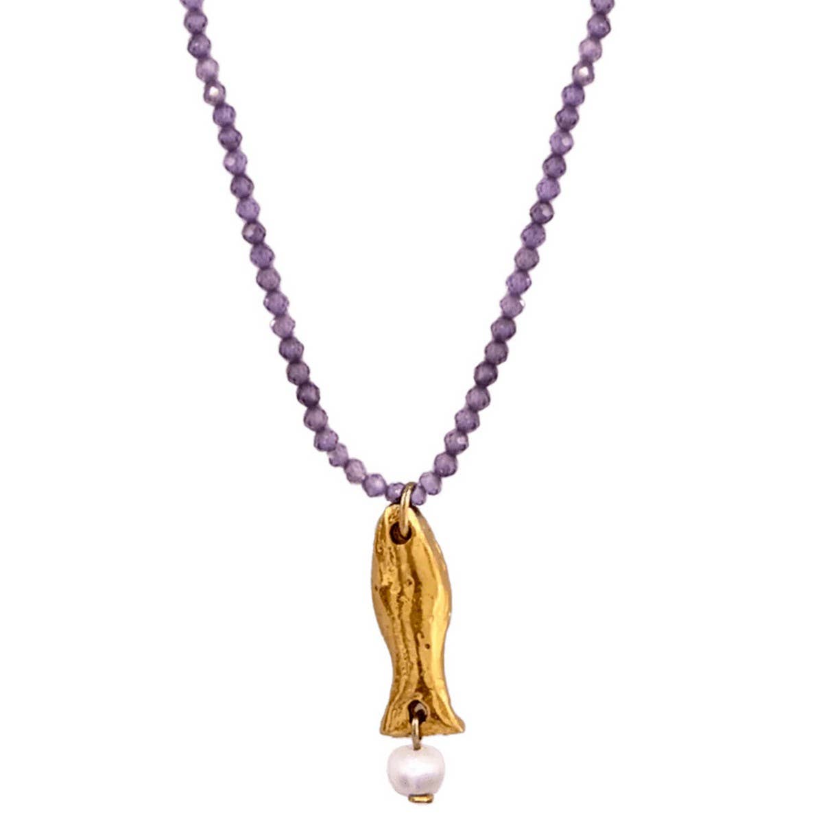 GOLD OCEAN CHARMS NECKLACE FISH SHELL BEADS_CWAJE4614