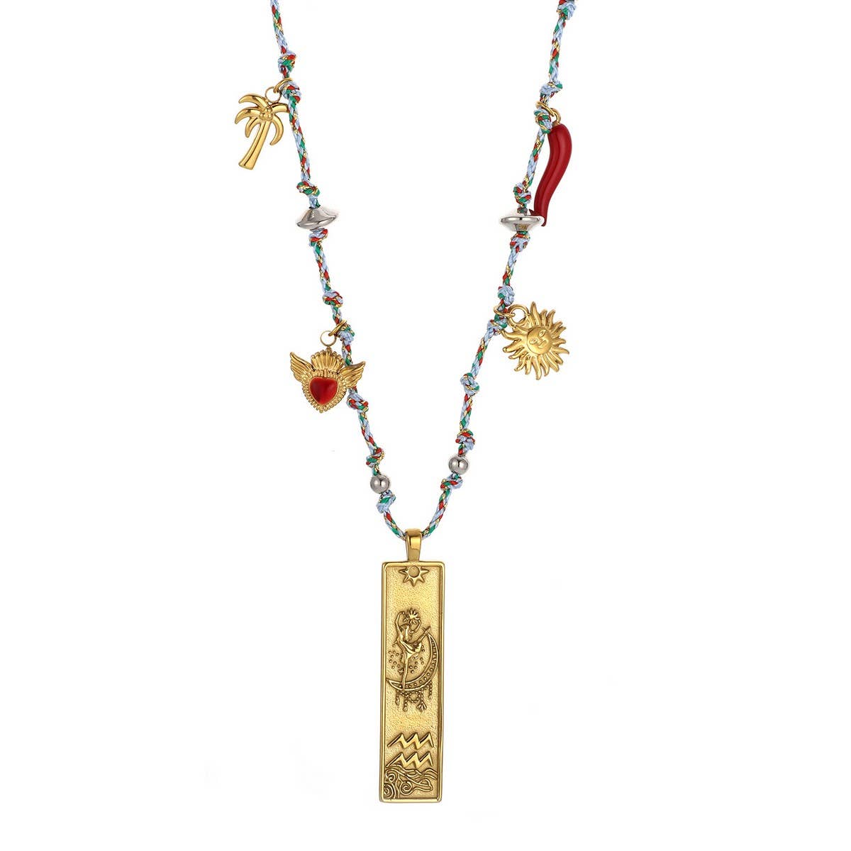 HANDMADE ZODIAC SQUARE STEEL COTTON NECKLACE_CWMM8867