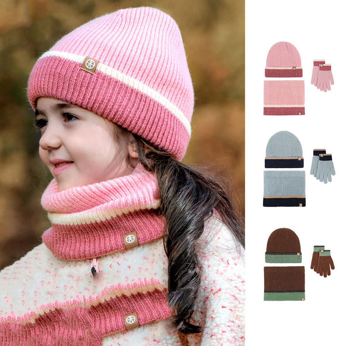 Winter Childrens Knitted Color Matching Scarf Set_Cwmm2872