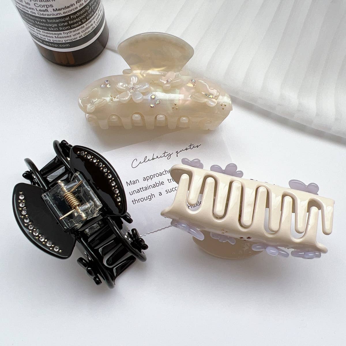 RHINESTONE FLOWER BUTTERFLY HAIR CLAW CHIC SPARKLE_CWAHA1348