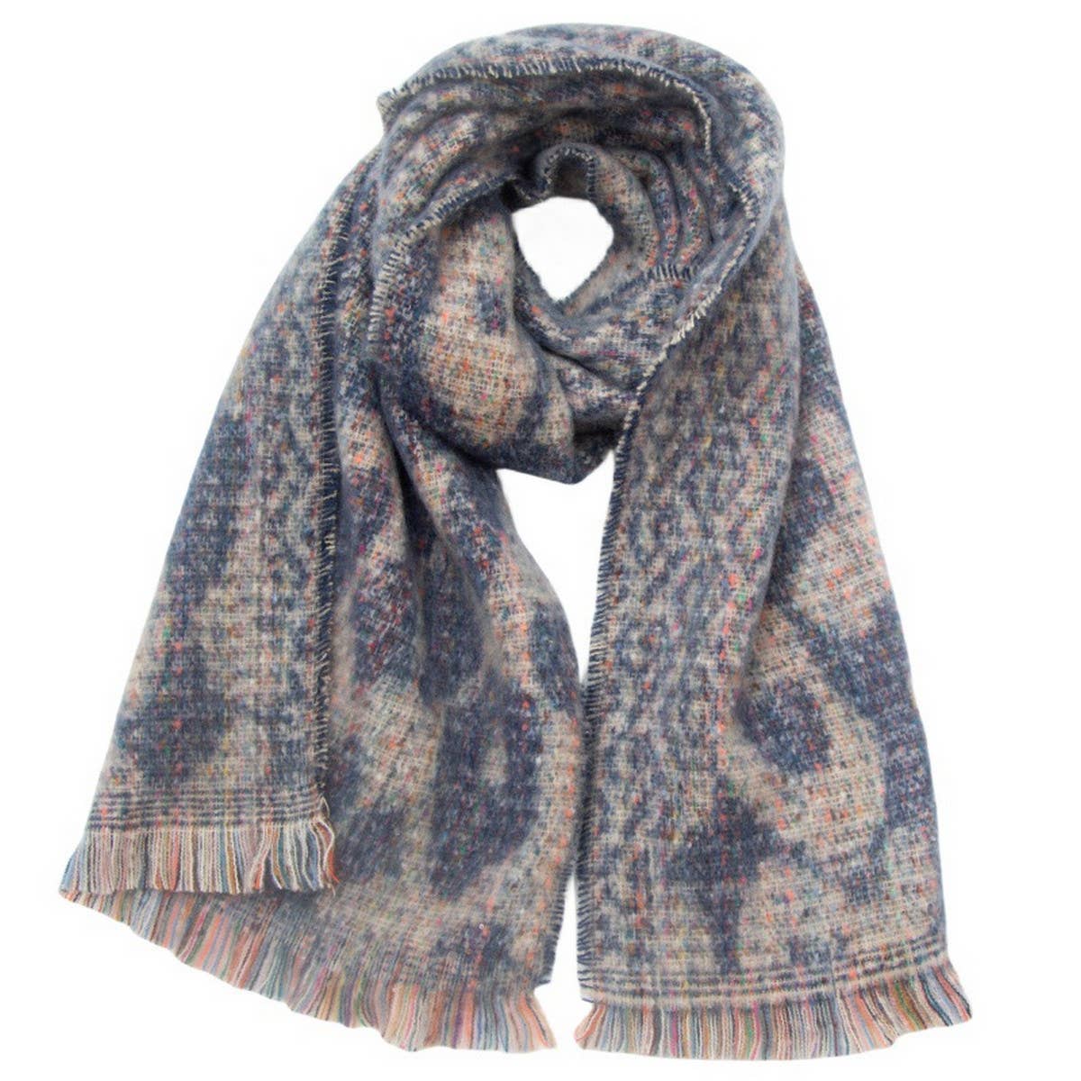 LEOPARD JACQUARD SCARF FRINGE WINTER WRAP_CWASC0872