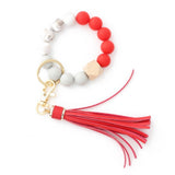 TASSEL WOOD SILICONE BEAD BRACELET KEYCHAIN_CWMM7018