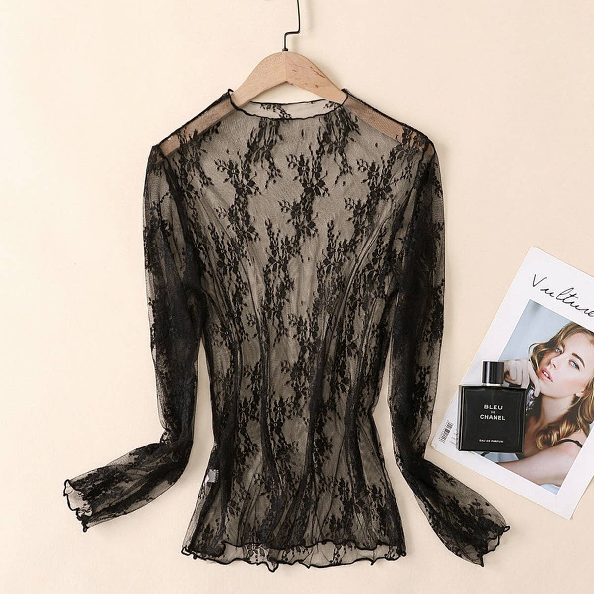 SEXY MESH BLOUSE LONG SLEEVE LACE TOP FOR WOMEN_CWTBLL3619