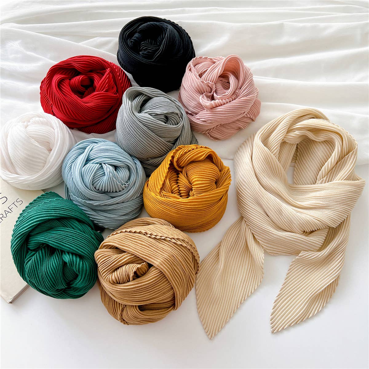 Cwasc2389_Wrinkled Solid Color Cotton And Linen Scarf