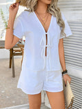 V-Neck Cardigan Shorts Loose Two-Piece Set