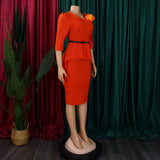 RUFFLED RETRO V NECK HIP HUGGING PENCIL DRESS_CWDSD6140