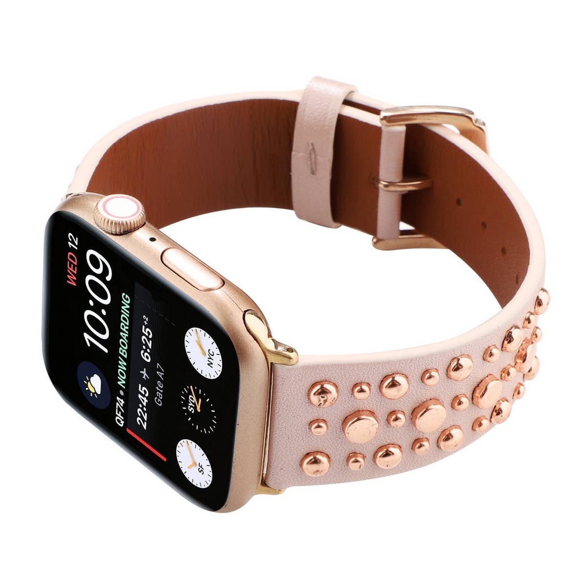 IWATCH9 1IWATCH8 GOLD RIVET GENUINE LEATHER STRAP_CWWW0078