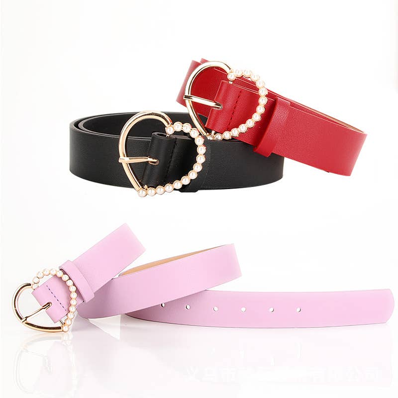 Elegant Heart-Shaped Pearl Needle-Buckle Belt