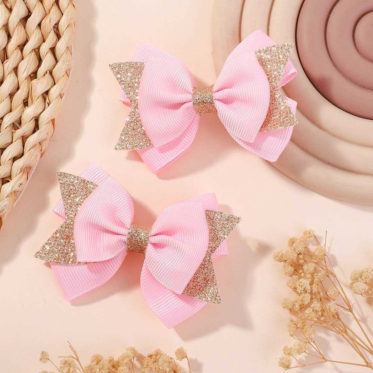 HANDMADE GLITTER BOW TAIL HAIR CLIP SET FOR GIRLS_CWAHA6717