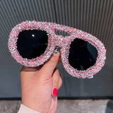 LARGE FRAME DOUBLE BEAM DIAMOND STUDDED SUNGLASSES_CWASG0833
