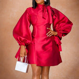 FASHIONABLE DRESS WITH PUFF SLEEVES AND WAIST_CWDSD6141