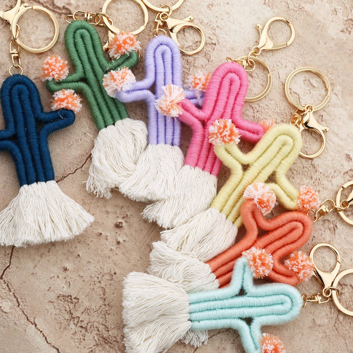 HANDMADE CACTUS KEYCHAIN COLORFUL COTTON ROPE_CWAB5025