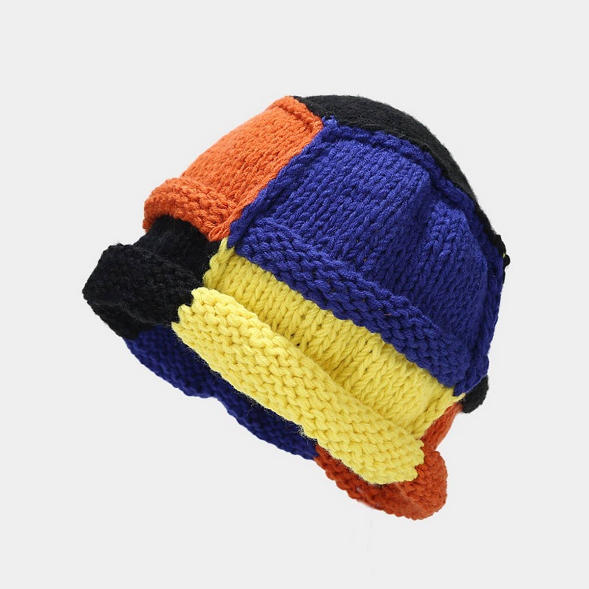 Cwah3169_Warm Hand-Knitted Hat With Curled Brim