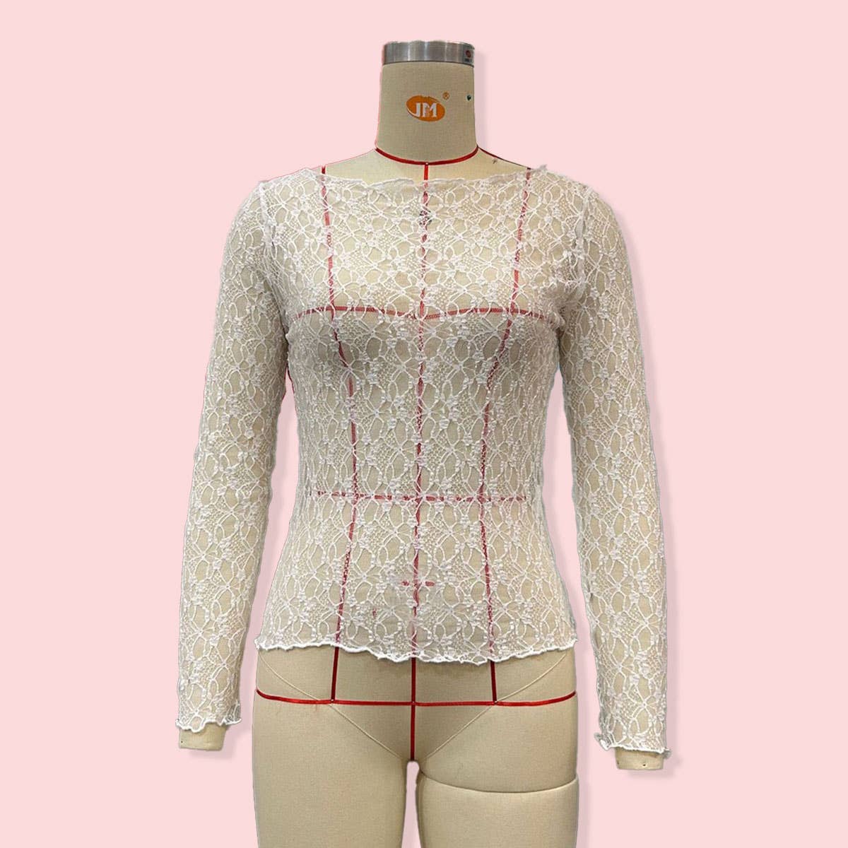 SEMI SHEER MESH LACE T SHIRT SLIM FIT CROPPED TOP_CWTBLL2661