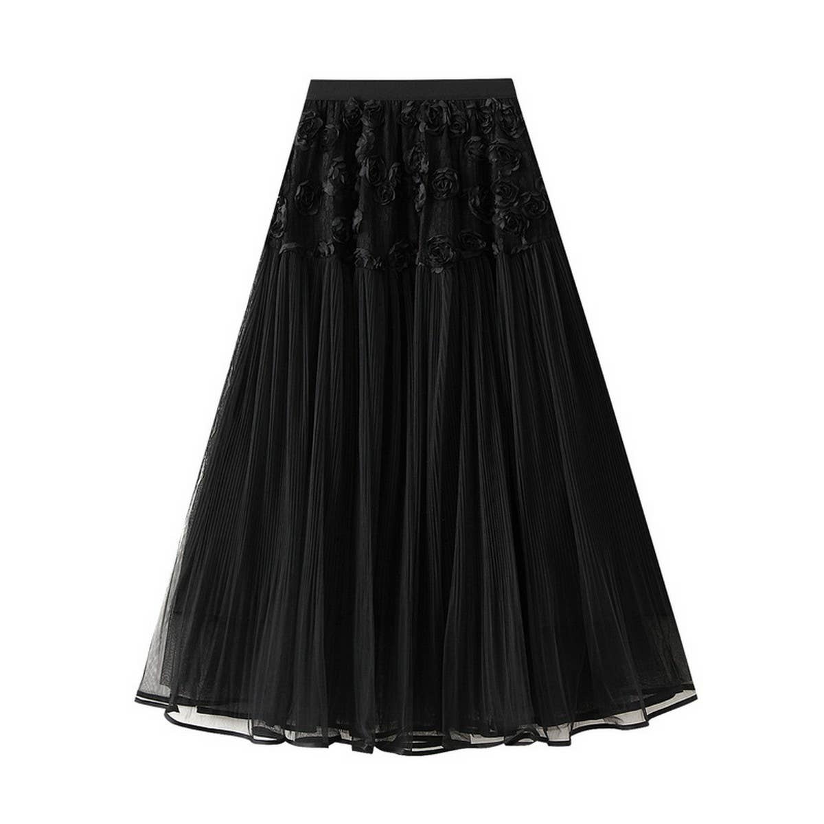 3D FLORAL TULLE HIGH WAIST A LINE MAXI SKIRT_CWBMS0373