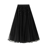 THREE DIMENSIONAL FLOWER MESH SKIRT A LINE SKIRT_CWBMS0288