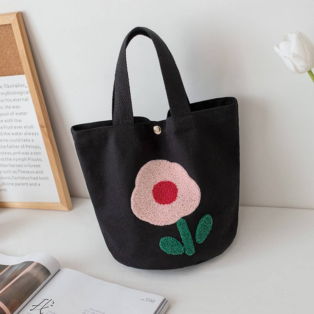 EMBROIDERED CANVAS LUNCH TOTE BAG FOR WOMEN_CWAB5596