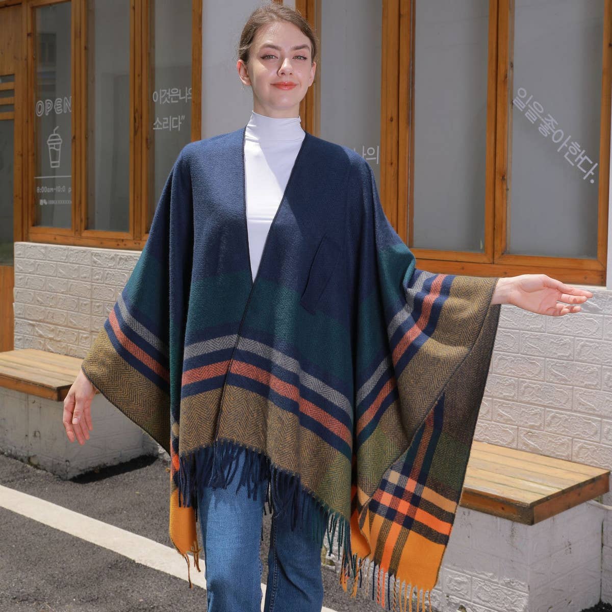 COLORFUL TASSEL STRIPED TIE SHAWL_CWASC0943